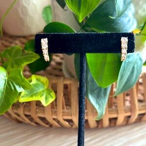 Graduated pave Crystal gold tone post earrings